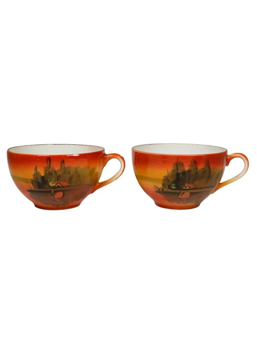 Scenic Luster Teacup & Saucer Pair 1920s-1940s Made in Japan Hand-Painted